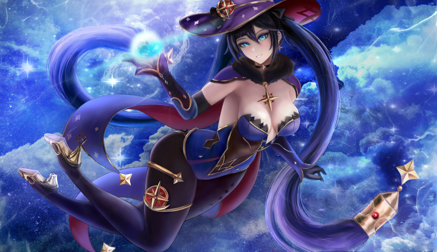 1girl, absurdres, black_gloves, black_hair, black_pantyhose, breasts, capelet, chinese_text