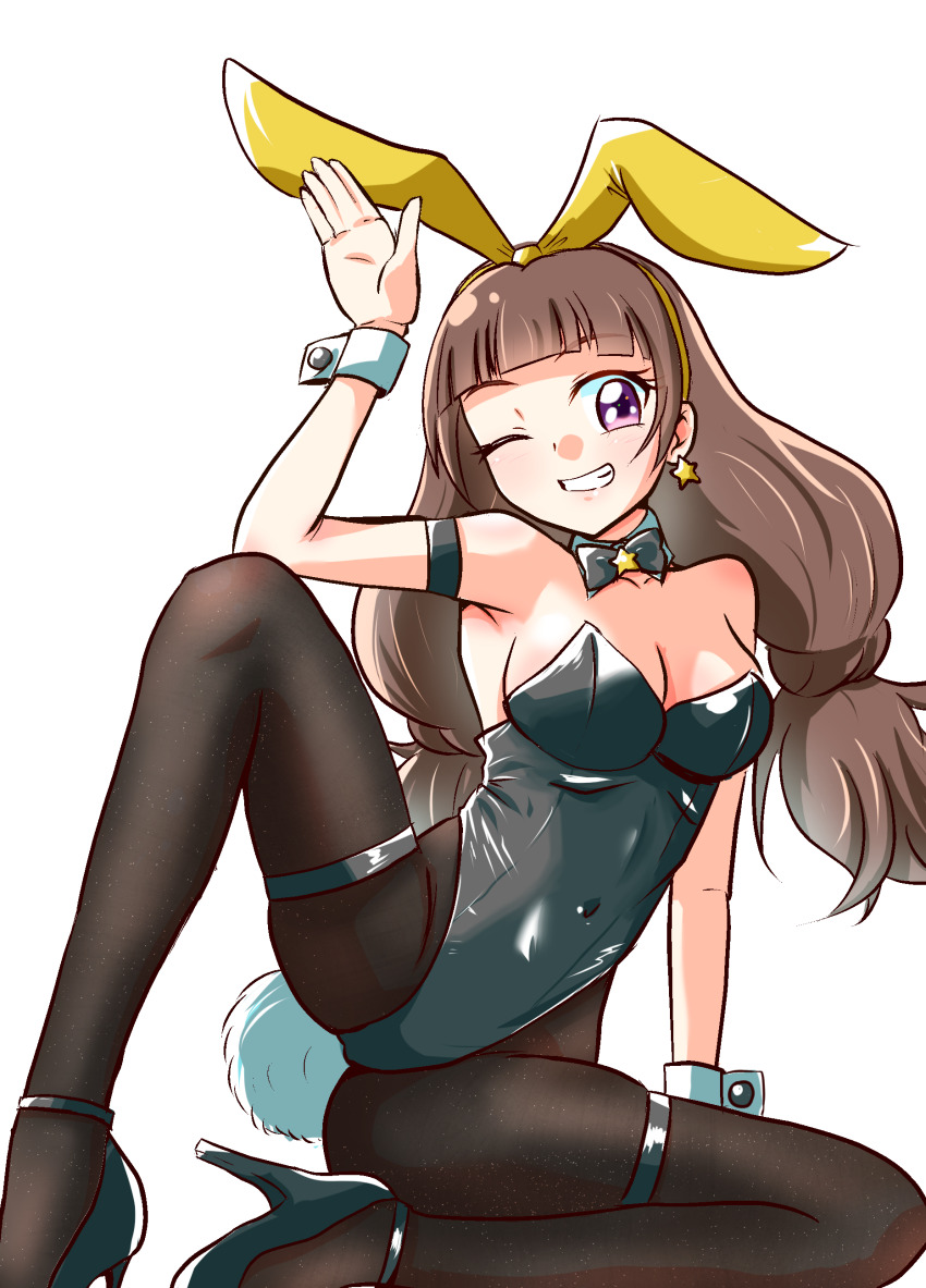 1girl, absurdres, amanogawa_kirara, animal_ear_hairband, animal_ears, arm_strap, bare_shoulders, black_bow