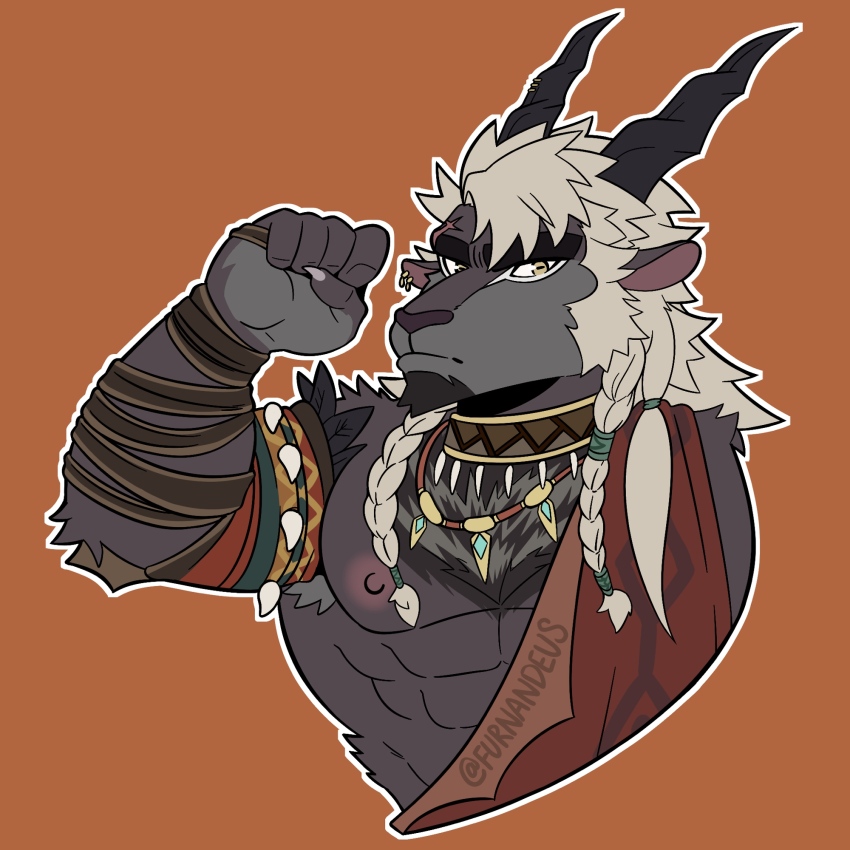 1boy, afk_(series), afk_journey, animal_ears, artist_name, bara, braid, claws