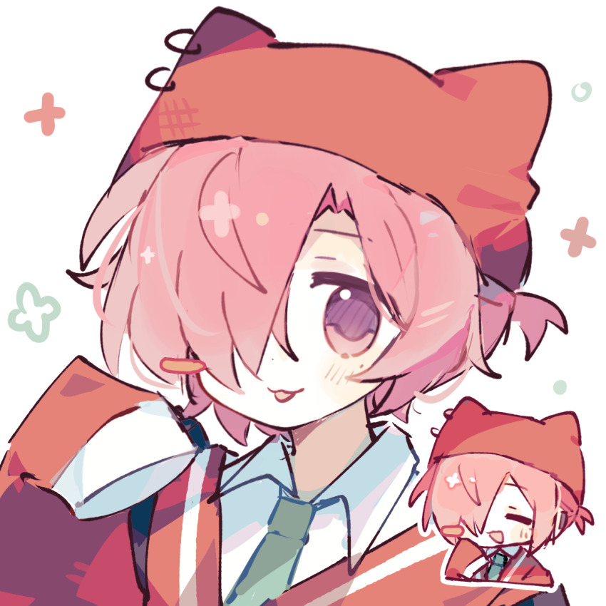 1boy, :3, :d, :p, animal_hat, blush, blush_stickers, cat_hat