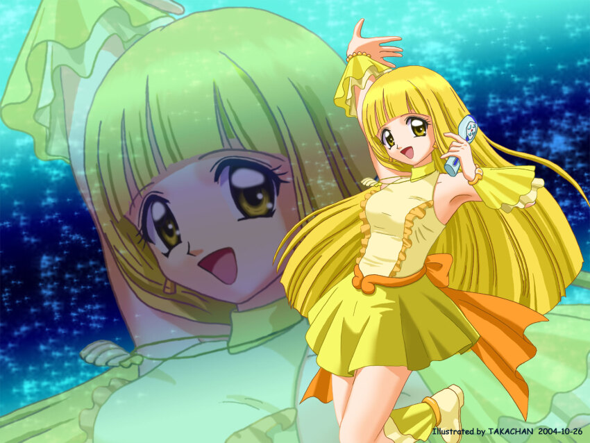 1girl, artist_name, back_bow, bad_id, blonde_hair, blunt_bangs, boots, bow