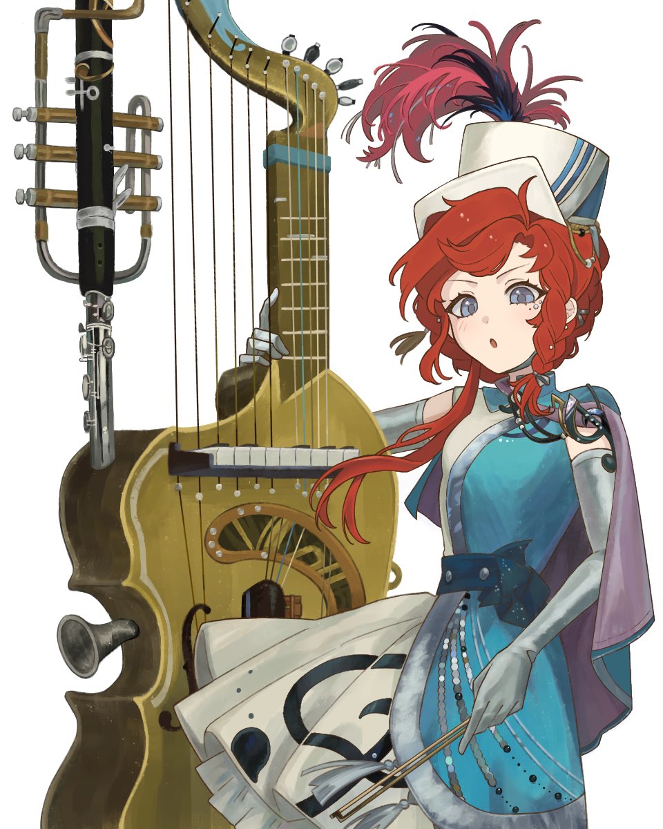 1girl, :o, barcarola_(as_the_sea_breeze_leads)_(reverse:1999), barcarola_(reverse:1999), blue_dress, blue_eyes, bow_(music), cape