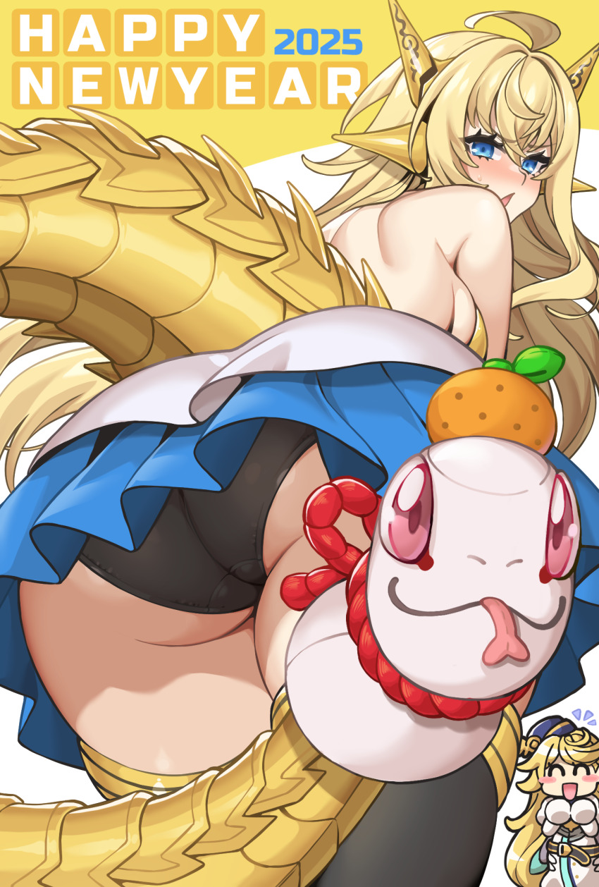 2025, 2girls, ahoge, ass, ass_focus, black_panties, blonde_hair, blue_eyes