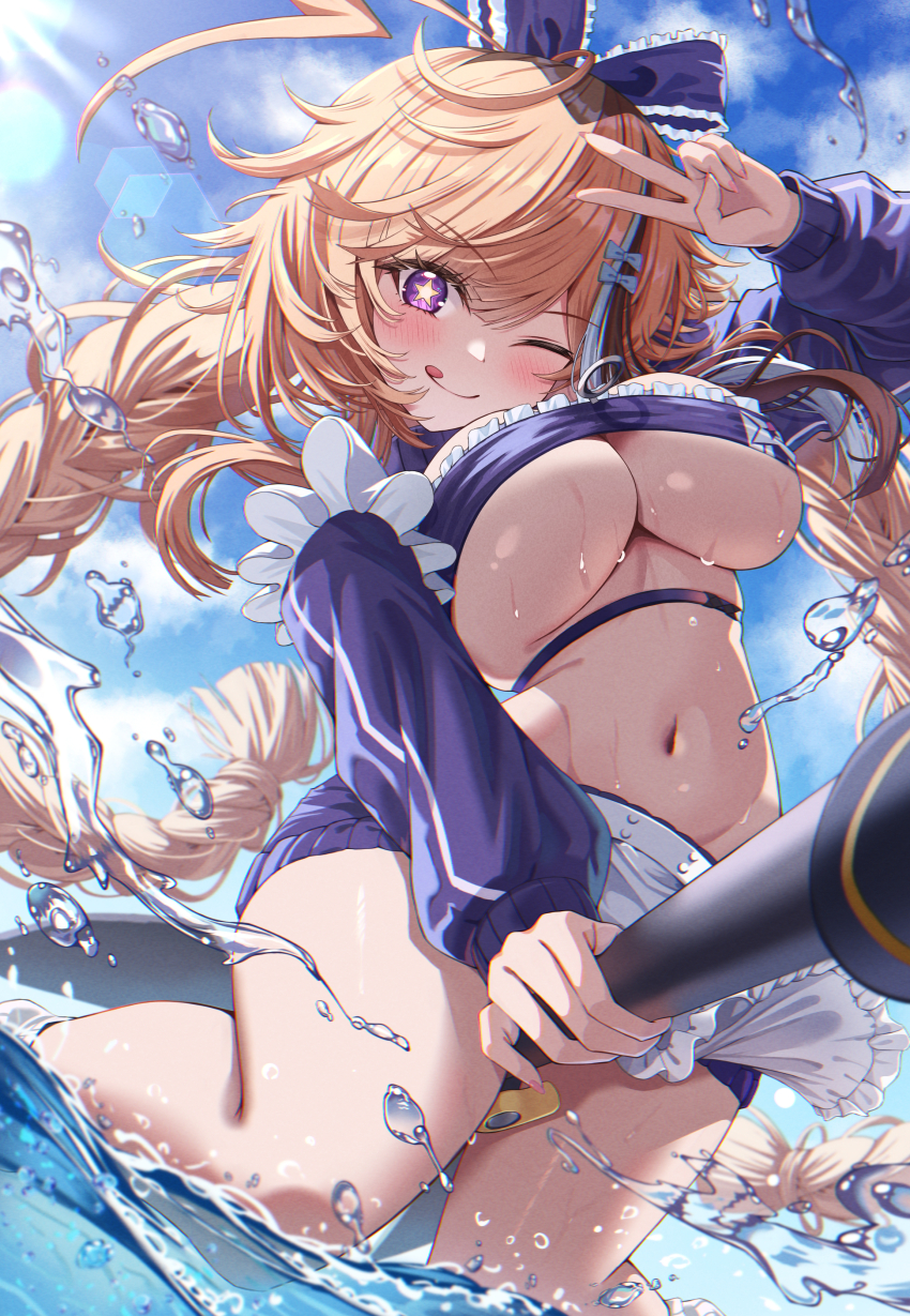 absurdres, ahoge, apron, azur_lane, bandeau, blonde_hair, braid, breasts