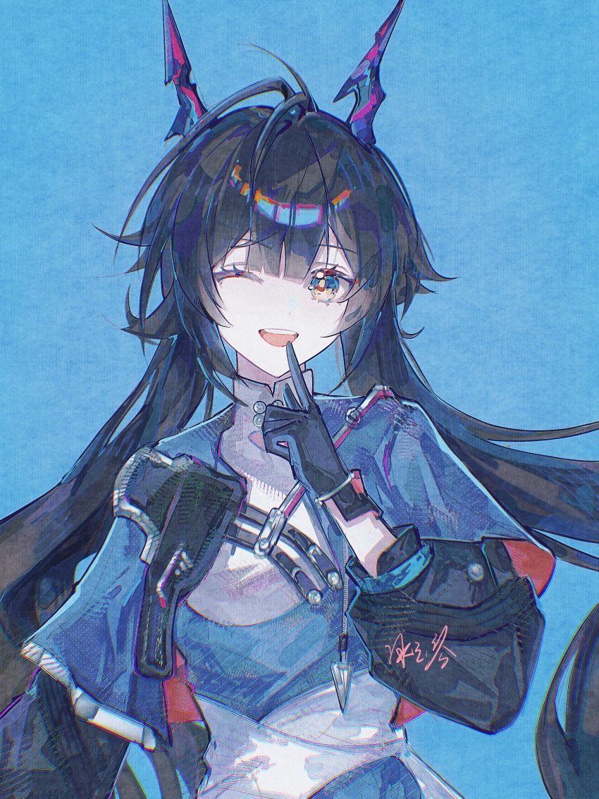 1girl, absurdres, ahoge, arknights, arknights:_endfield, artist_name, bingyuqin, black_gloves