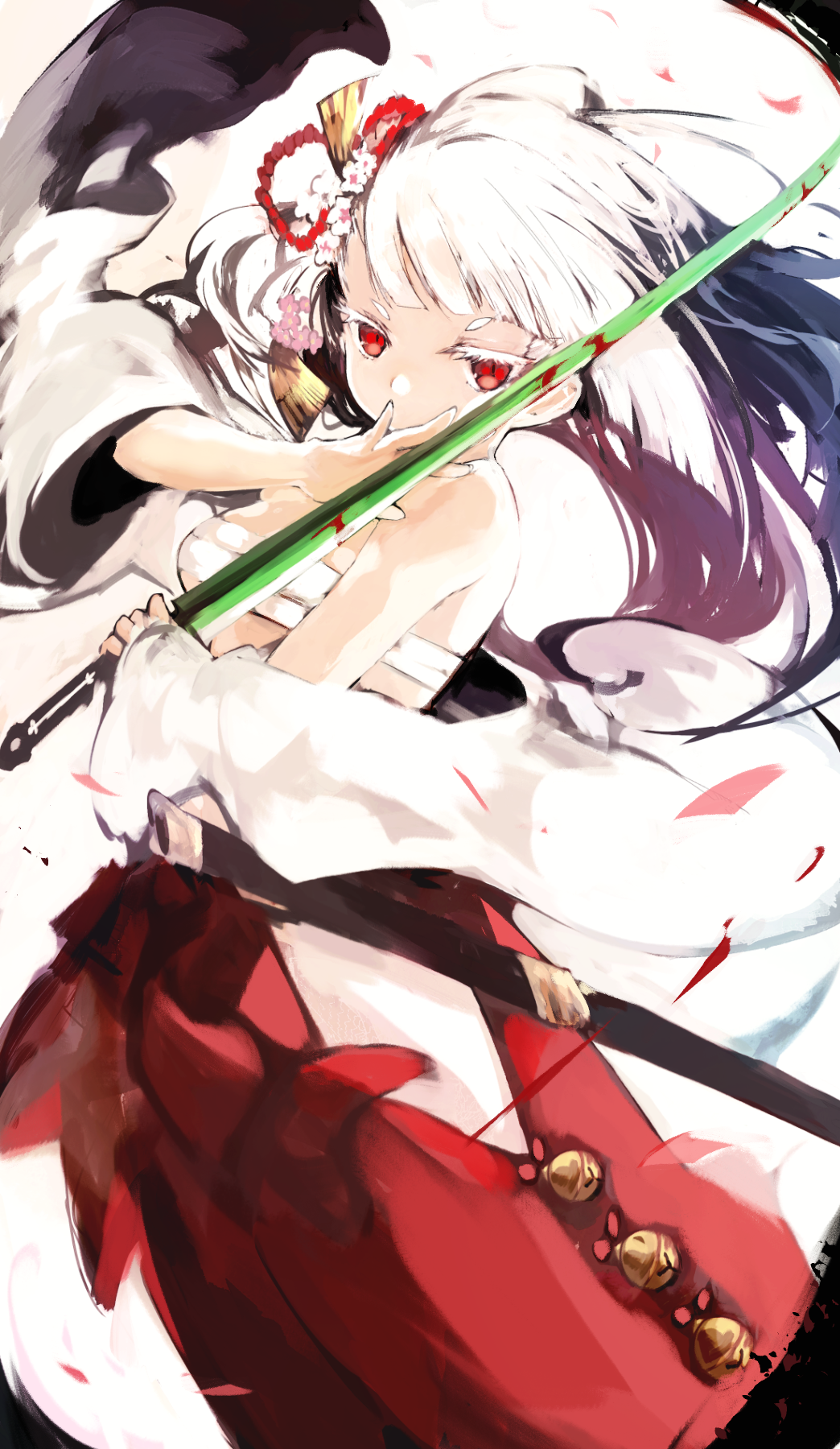 1girl, breasts, bushidou_(sekaiju), bushidou_5_(sekaiju), chest_sarashi, detached_sleeves, etrian_odyssey, hakama