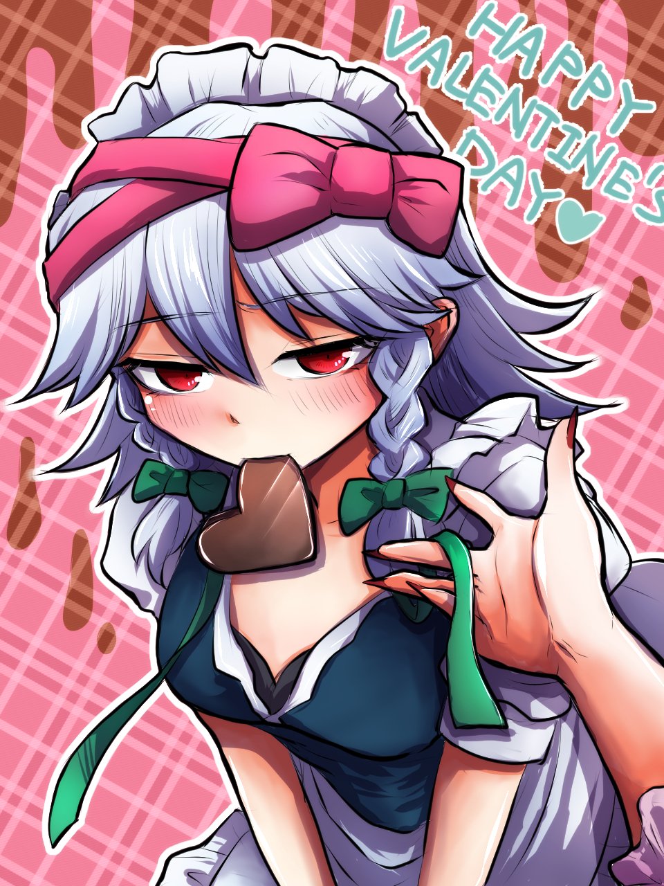 2girls, abuo_(abuosann), apron, back_bow, blue_dress, bow, braid, breasts