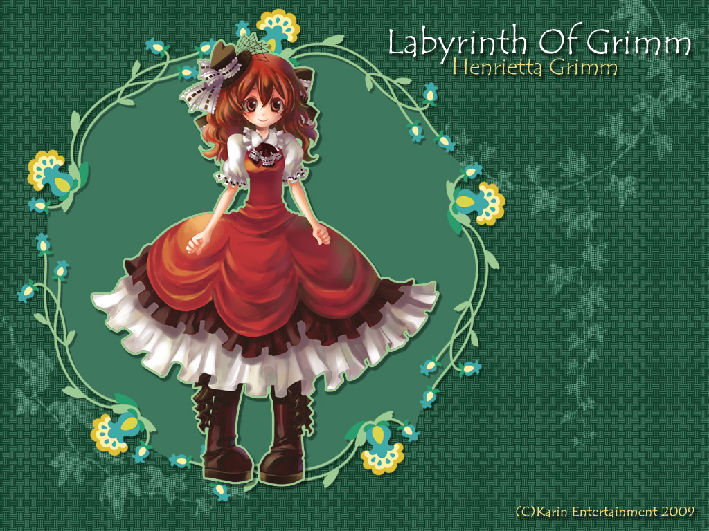 1girl, ascot, boots, brown_eyes, brown_hair, character_name, copyright_name, dress