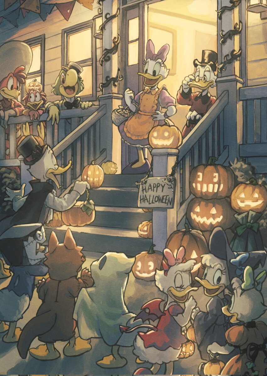 4girls, 6+boys, aunt_and_niece, bird, character_request, daisy_duck, dewey_duck, disney