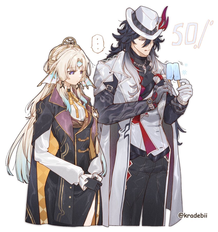 ..., 1boy, 1girl, absurdres, artist_name, ashveil_(honkai:_star_rail), black_gloves, black_hair