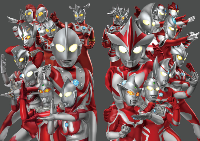 2girls, 6+boys, alien, armor, astra_(ultra_series), bracelet, character_request, check_character