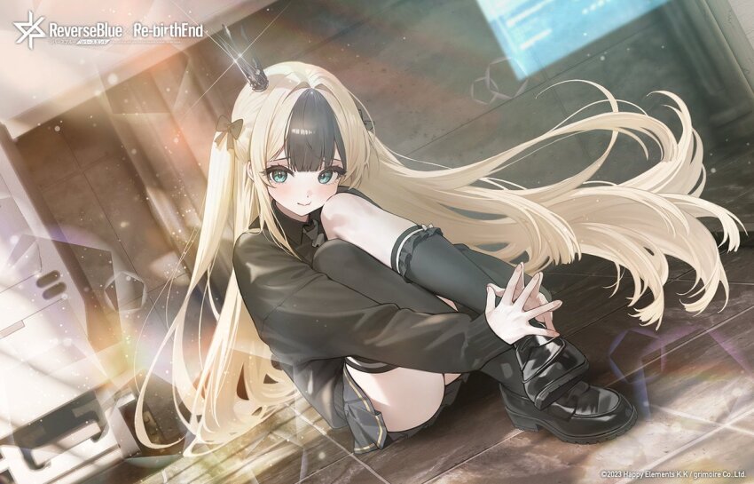 1girl, anku_(reverseblue), artist_request, asymmetrical_legwear, black_bow, black_crown, black_hair, black_socks