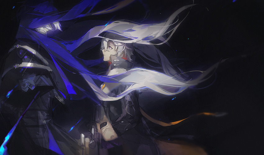 2boys, black_coat, blue_hair, brown_coat, chinese_commentary, coat, commentary_request, faceless