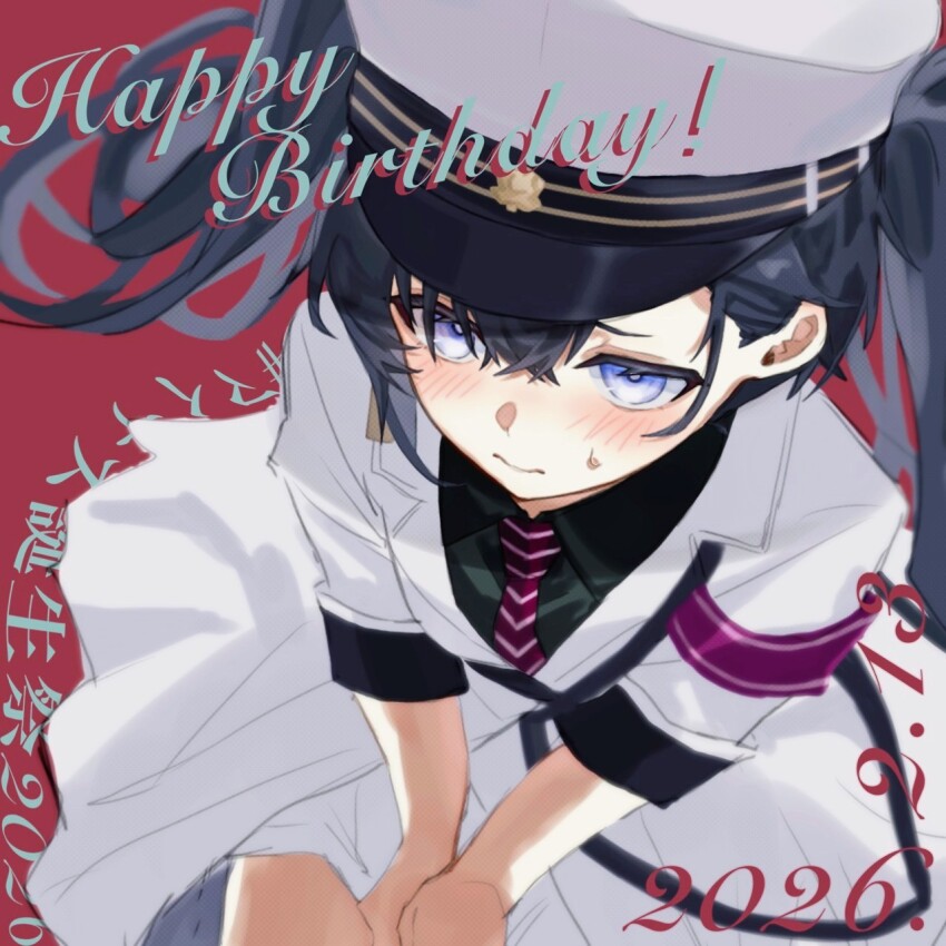 1girl, black_hair, black_shirt, blue_eyes, collared_shirt, commentary_request, dated, happy_birthday