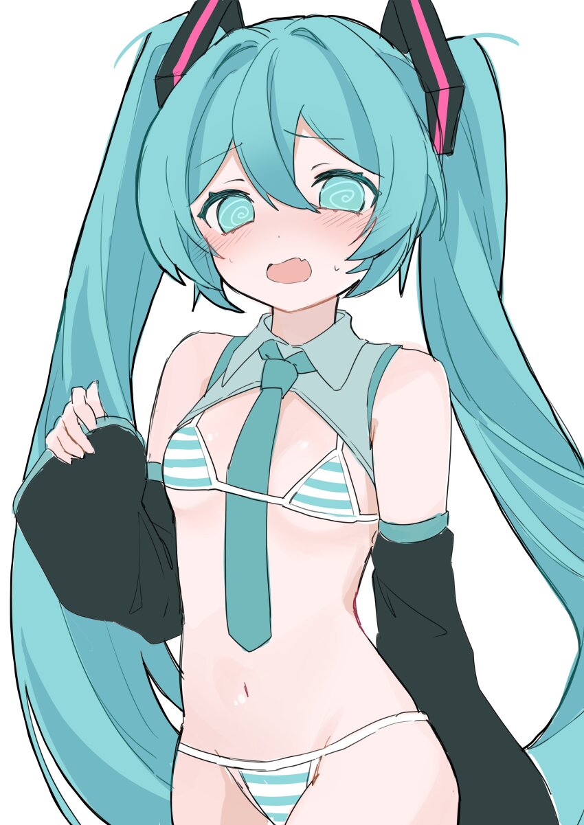 1girl, absurdres, aqua_eyes, aqua_hair, aqua_necktie, bikini, black_sleeves, commentary_request
