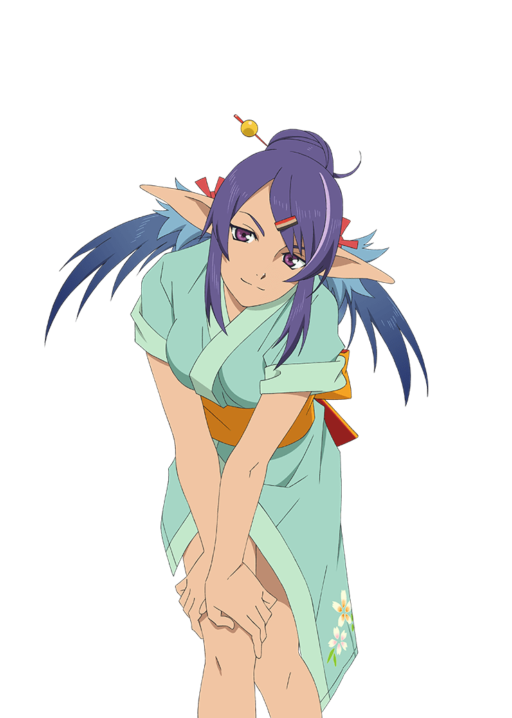 1girl, aqua_kimono, artist_request, blue_hair, breasts, cowboy_shot, game_cg, hair_ornament, japanese_clothes, judith_(enchanting_beauty)_(tales), judith_(tales), kimono, long_hair, looking_at_viewer, medium_breasts, multicolored_hair, official_alternate_costume, official_art, pointy_ears, purple_eyes, purple_hair, short_sleeves, smile, solo, tales_of_(series), tales_of_asteria, tales_of_vesperia, third-party_source, transparent_background, twintails, two-tone_hair