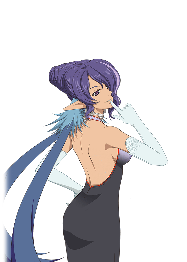 1girl, artist_request, back, black_dress, blue_hair, breasts, dress, elbow_gloves