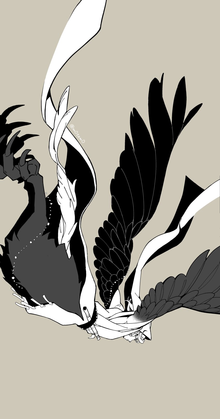 1boy, absurdres, animal_feet, bird_legs, bird_tail, bird_wings, brown_background, chinese_clothes