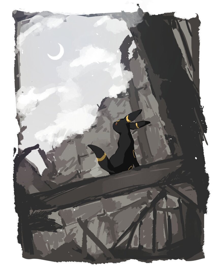 absurdres, border, cloud, commentary_request, crescent_moon, gen_2_pokemon, highres, looking_up