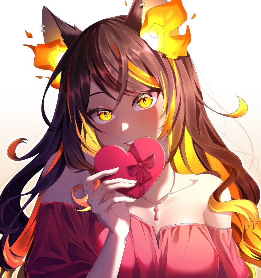 1girl, absurdres, alternate_costume, animal_ears, bare_shoulders, bead_necklace, beads, blush