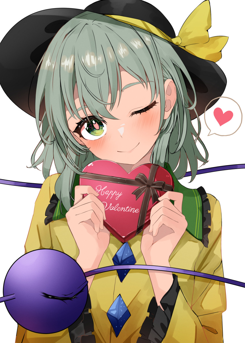 1girl, ;), absurdres, amane_alice, black_hat, black_ribbon, box, buttons