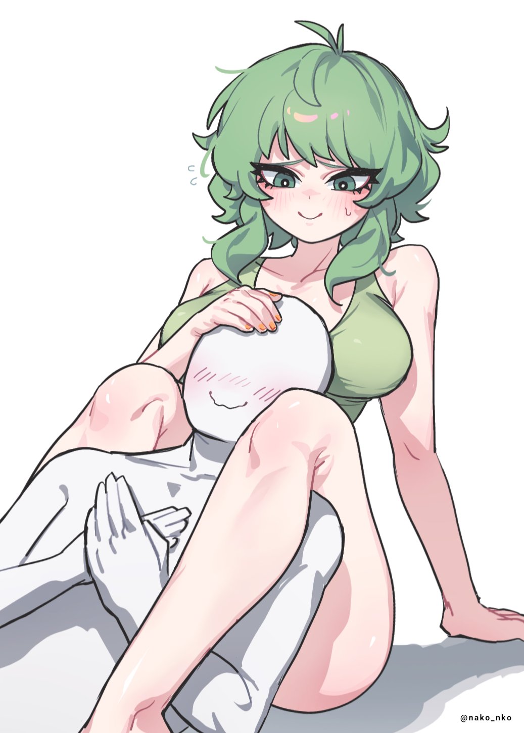 between_breasts, blush, bra, breasts, cleavage, green_bra, gumi, gumi_(v3_megpoid)
