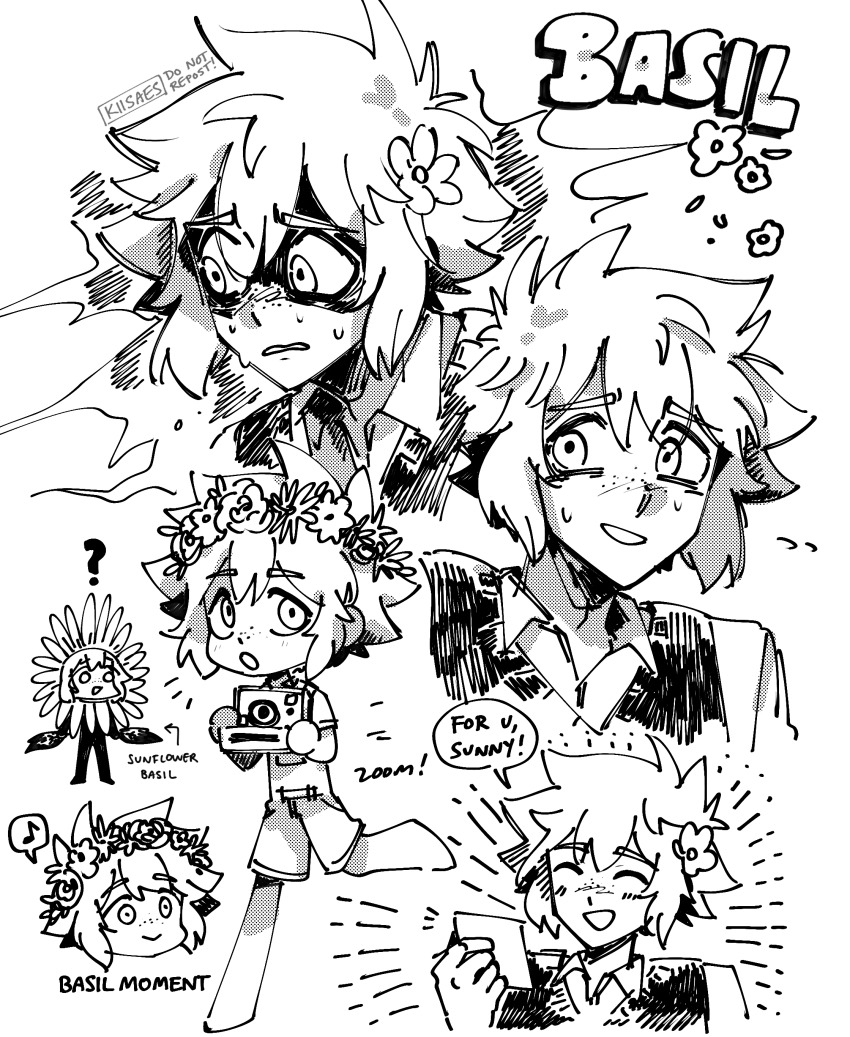 2boys, :>, ?, absurdres, antenna_hair, artist_name, basil_(faraway)_(omori), basil_(headspace)_(omori)