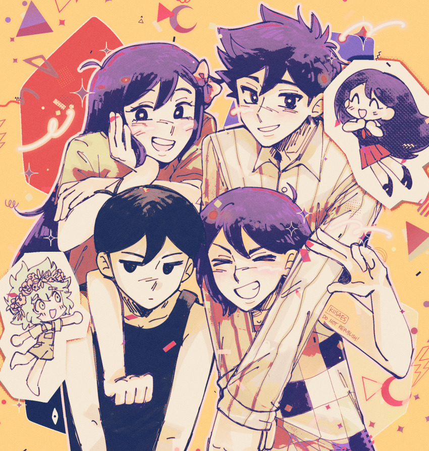 >_<, 2girls, 4boys, artist_name, aubrey_(headspace)_(omori), aubrey_(omori), barefoot, basil_(headspace)_(omori)