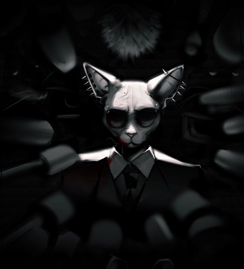 1other, animal_ear_piercing, barbell_piercing, cat, colehairlesscat, ear_piercing, formal_clothes, furry