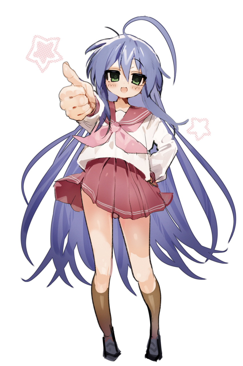 1girl, :3, :d, absurdly_long_hair, absurdres, ahoge, black_shoes, blue_hair