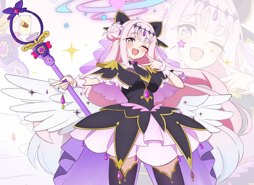 1girl, absurdres, antenna_hair, black_bow, black_capelet, black_dress, blue_archive, blush