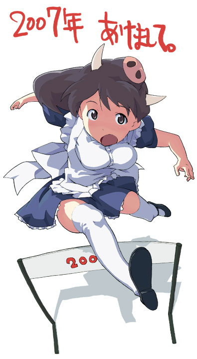 00s, 1girl, 2007, breasts, dated, female_focus, full_body, jumping