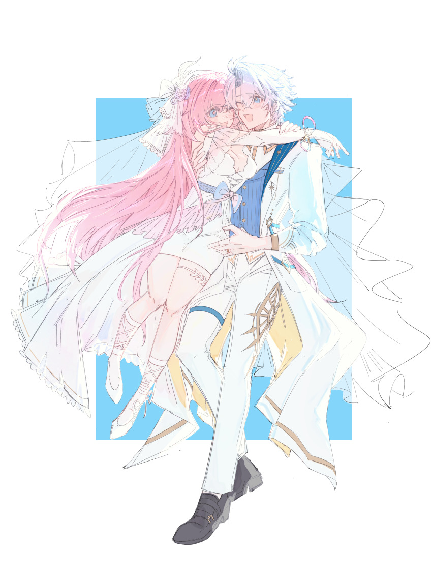 1boy, 1girl, absurdres, aged_up, alternate_breast_size_(larger), blacies, black_shoes, blue_eyes