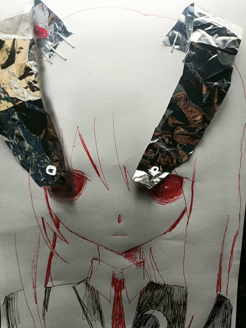 1girl, animal_ears, bright_pupils, collared_shirt, crescent, crescent_pin, expressionless, fabit609