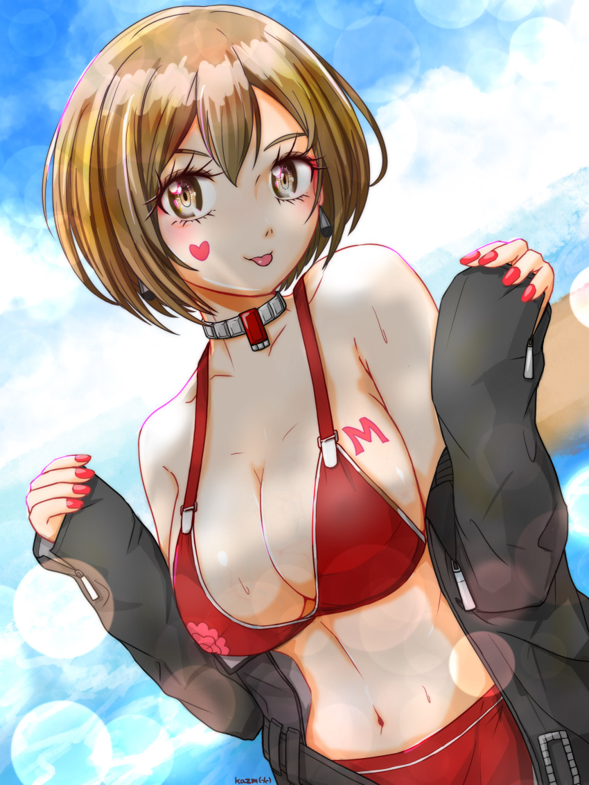 1girl, beach, belly, bikini, bra, breasts, commentary_request, highres