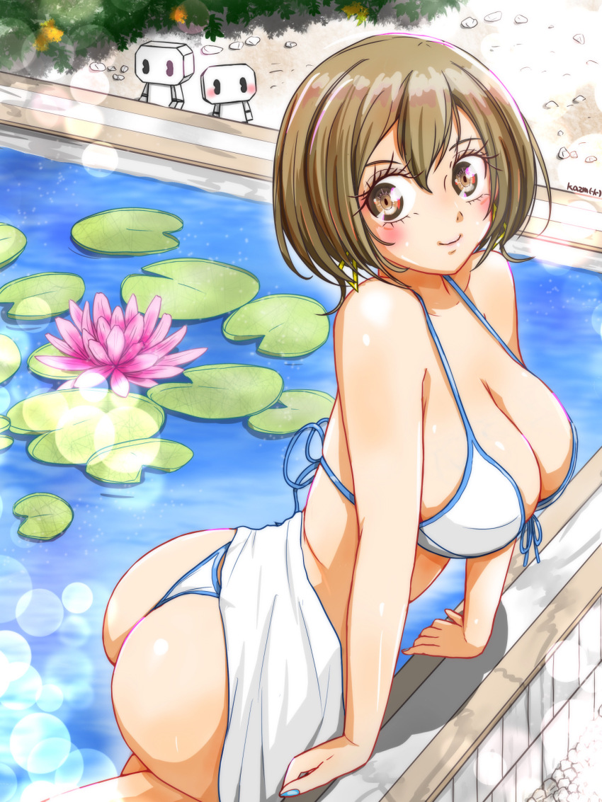 1girl, ass, bikini, breasts, commentary_request, highres, kazm00, looking_at_viewer