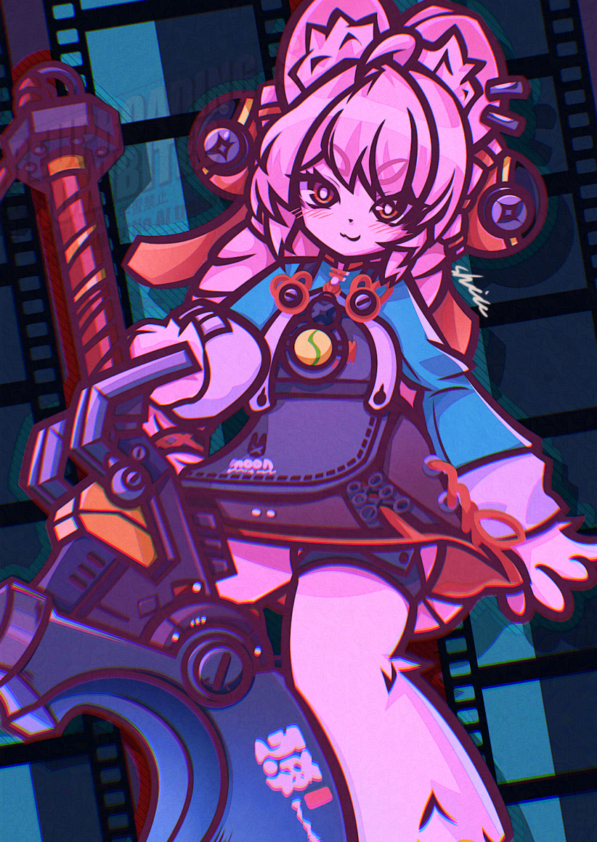 1girl, animal_ear_fluff, animal_ear_piercing, animal_ears, black_dress, blue_shirt, braid, commentary_request