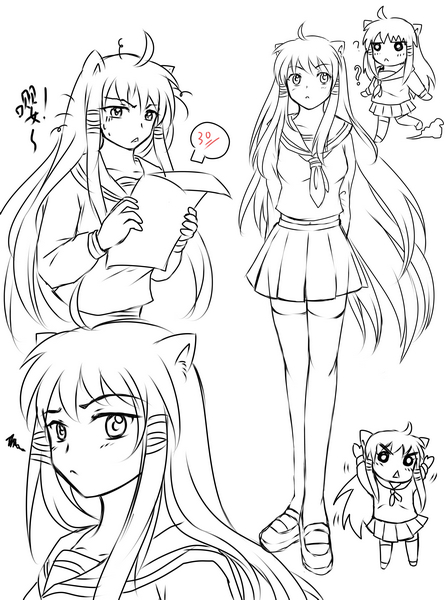 animal_ears, dog_ears, gender_request, genderswap, inuyasha, inuyasha_(character), monochrome, runliya