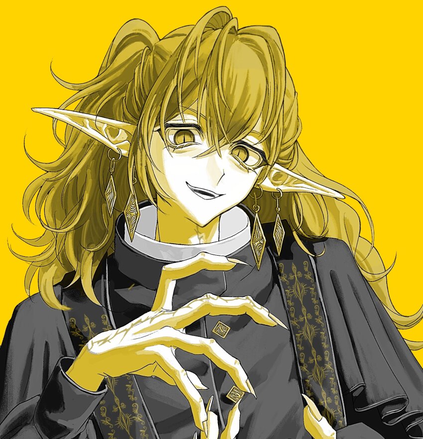 1other, black_robe, blonde_hair, buttons, commentary_request, diamond_button, douk1_1kigire, earrings