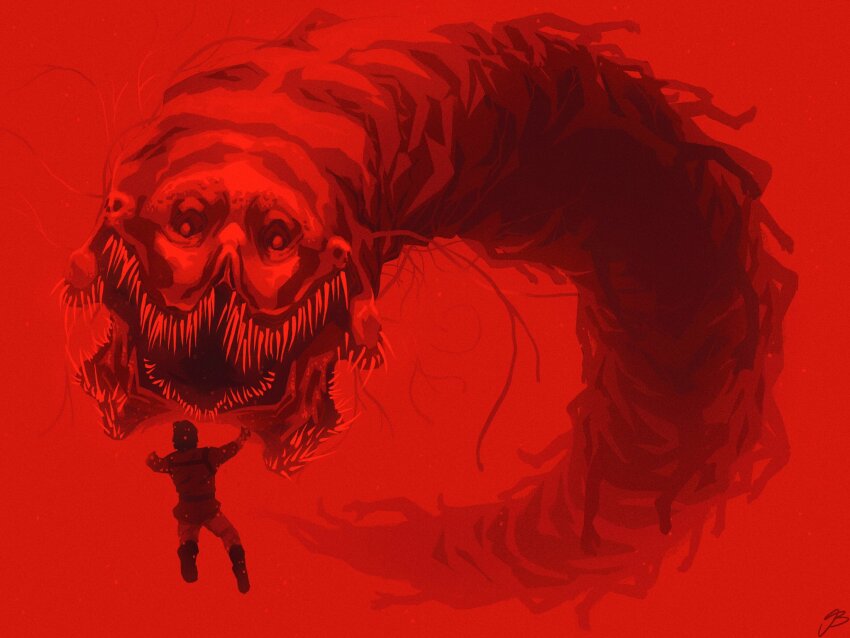 1boy, creature, drawsephx, eldritch_abomination, floating, from_behind, full_body, highres