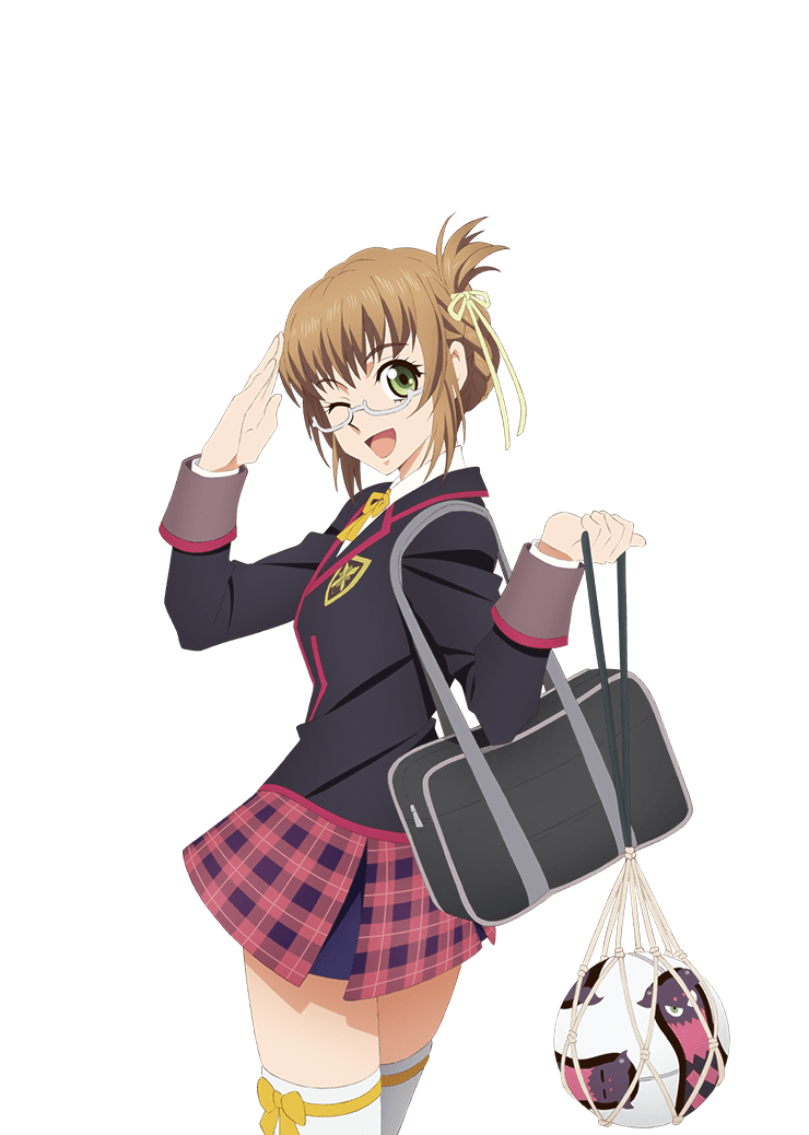 1girl, artist_request, bag, ball, black_jacket, breasts, brown_hair, checkered_clothes