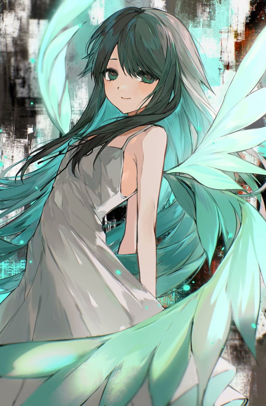 1girl, bare_shoulders, black_ribbon, chinese_commentary, commentary_request, cowboy_shot, dress, flat_chest