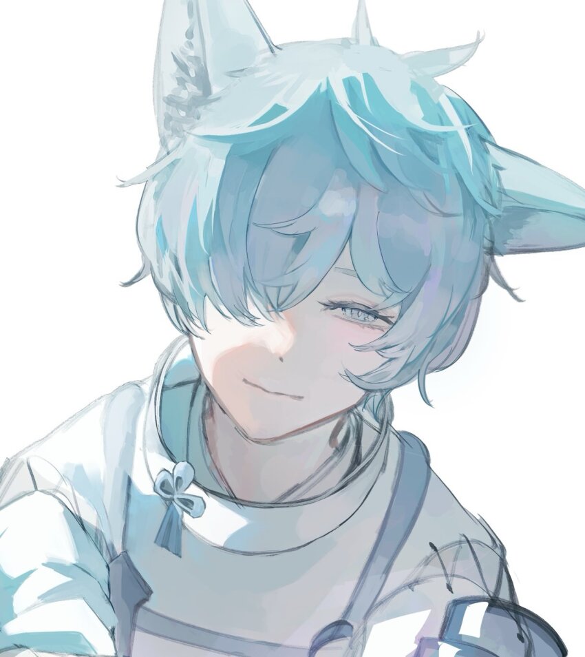 1boy, animal_ears, blue_eyes, blue_rope, commentary_request, fubuki_(rune_factory), hair_over_one_eye, highres, japanese_clothes, kanmi_nmnm, looking_at_viewer, male_focus, rope, rune_factory, rune_factory:_guardians_of_azuma, short_hair, solo, wolf_boy, wolf_ears