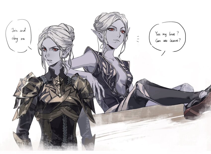 1girl, armor, baldur's_gate, baldur's_gate_3, breasts, center_opening, colored_skin, dark_elf