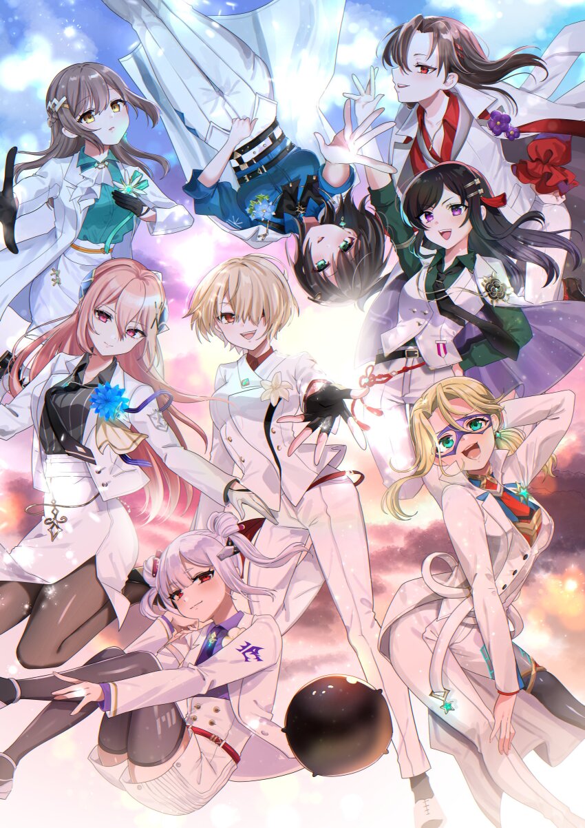 6+girls, absurdres, aoi_erika, aoi_erika_(connect_legacy), black_hair, blonde_hair, blue_eyes, brown_hair