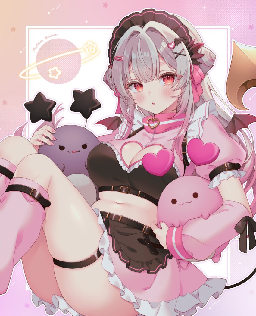 :o, absurdres, apron, arm_warmers, belt, breasts, cleavage, cleavage_cutout