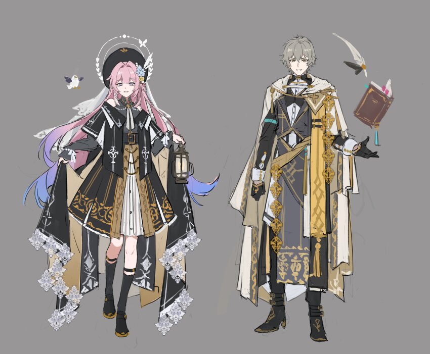 1boy, 1girl, absurdres, alternate_costume, alternate_form, bare_shoulders, beak, belt