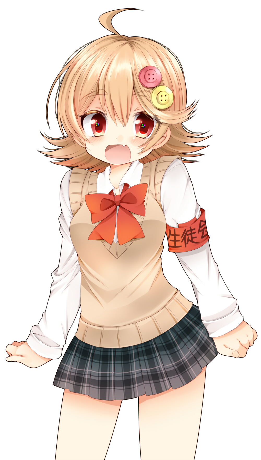 10s, 1girl, ahoge, armband, blonde_hair, blush, bow, breasts