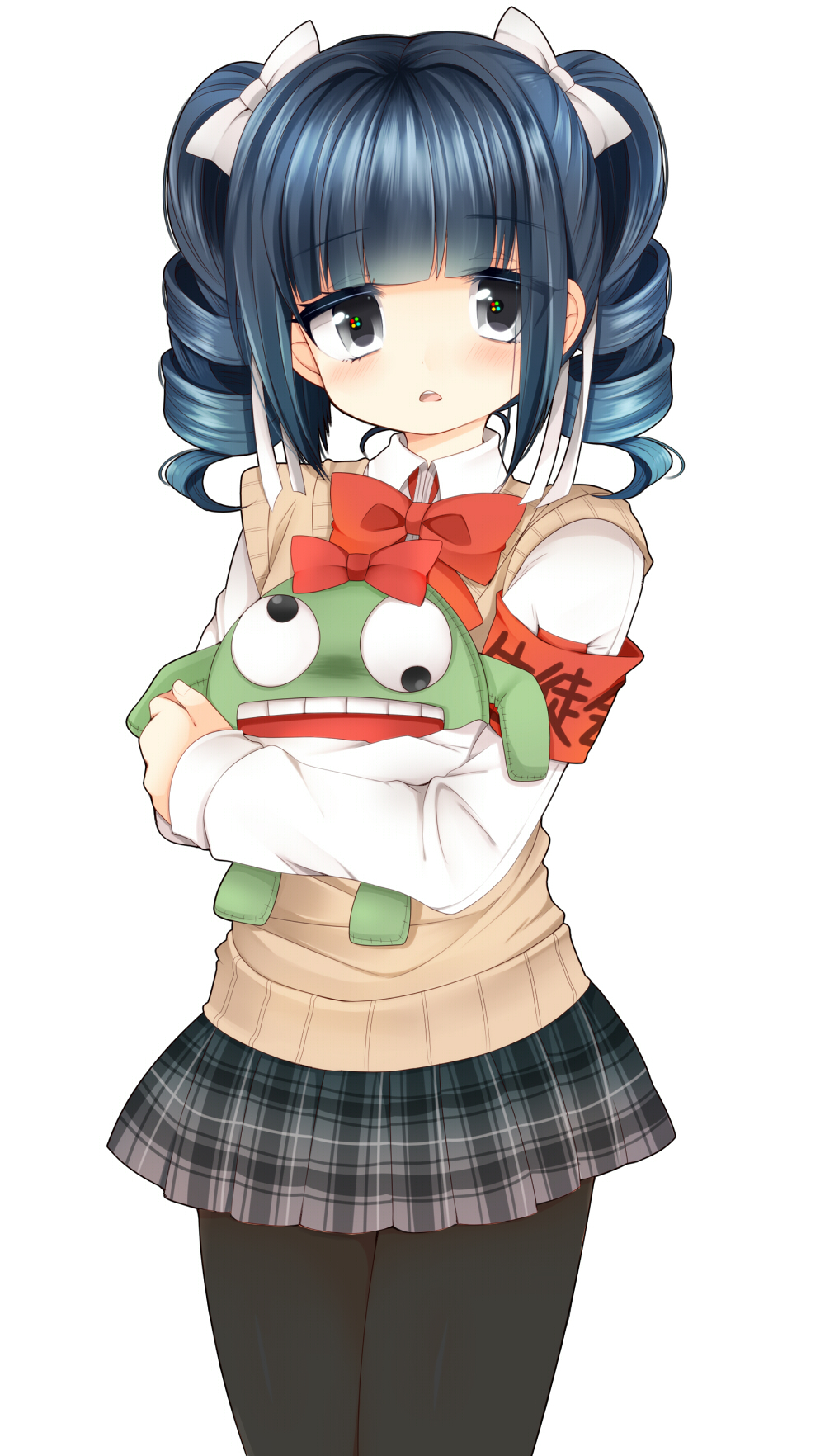 10s, 1girl, albertina_the_2nd, armband, black_pantyhose, blue_eyes, blue_hair, blush
