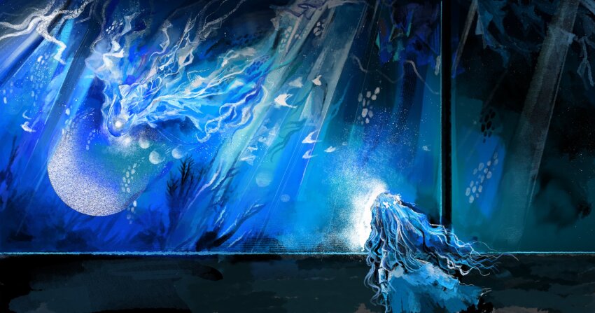 1girl, blue_hair, blue_theme, commentary, doll_joints, elden_ring, elden_ring_nightreign, flower_wreath